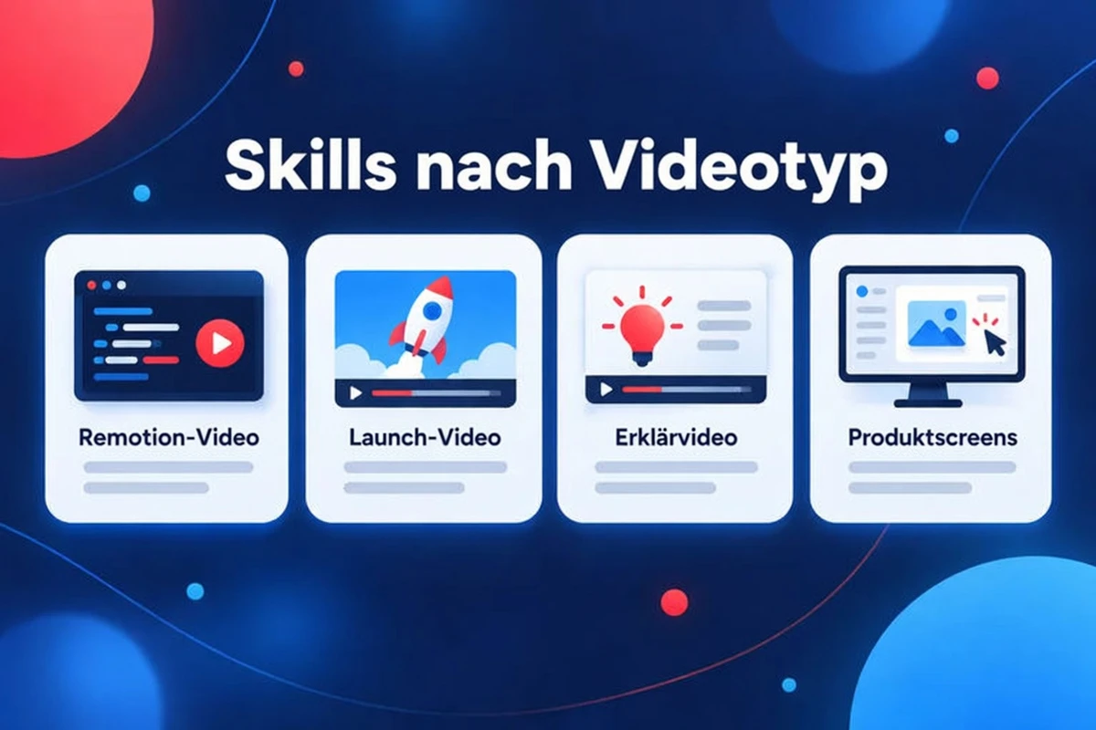 Claude Code Skills nach Videotyp: Remotion-Video, Launch-Video, Erklärvideo und Produktbildschirme