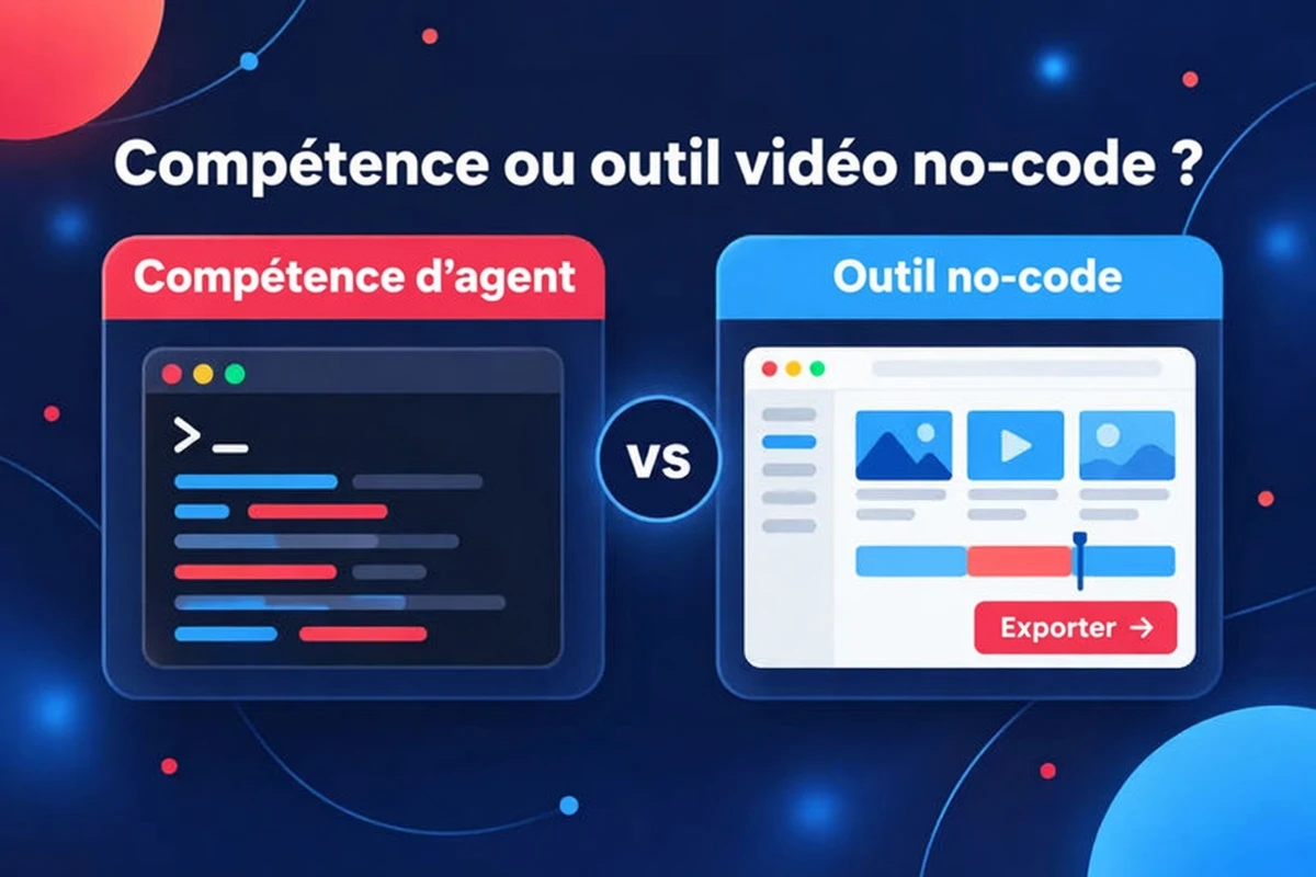 Compétence d'agent ou outil vidéo no-code, comparés côte à côte