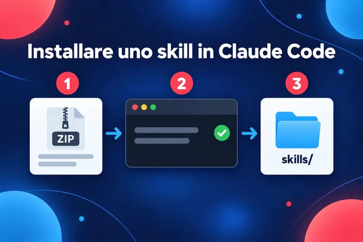 Installare una skill in Claude Code in tre passaggi: ottenere lo ZIP, eseguire l'installazione, metterla nella cartella skills