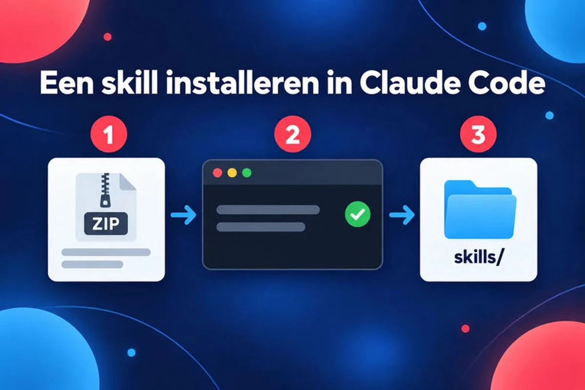 Een skill installeren in Claude Code in drie stappen: ZIP ophalen, installatie uitvoeren, in de skills-map plaatsen