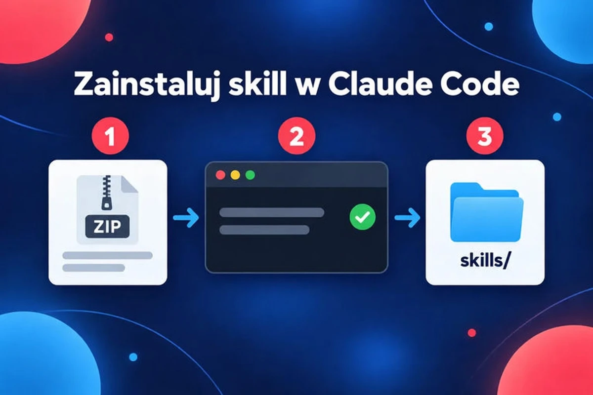 Instalacja skilla w Claude Code w trzech krokach: pobierz ZIP, uruchom instalację, umieść w folderze skills