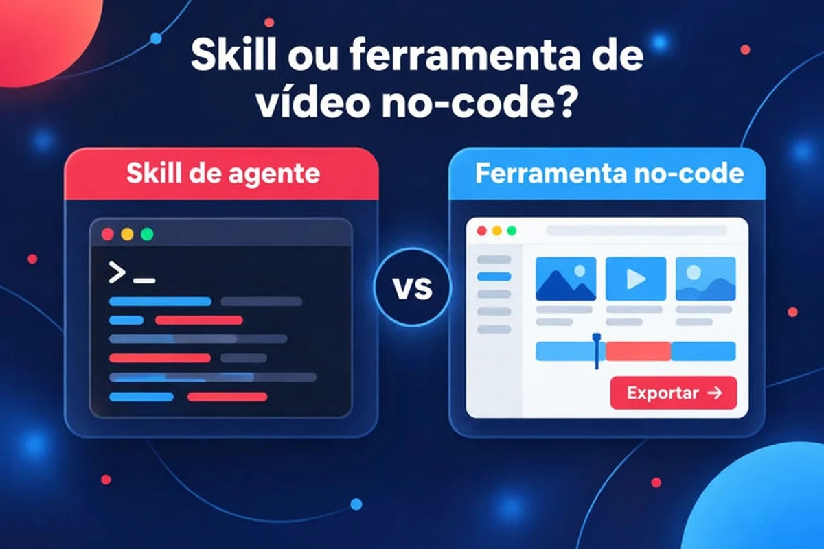 Skill de agente ou ferramenta de vídeo no-code, comparadas lado a lado
