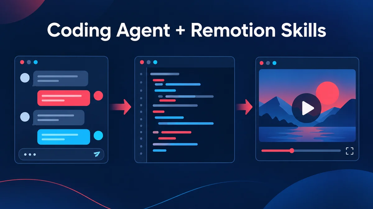 A coding agent such as Claude Code writes Remotion code using agent skills, and you review and render the project