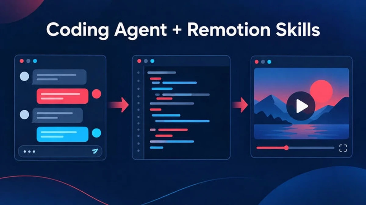 Ein Coding-Agent wie Claude Code schreibt Remotion-Code mit Agent-Skills, und du prüfst und renderst das Projekt