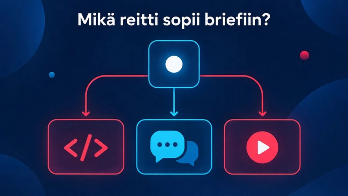 Mikä reitti sopii toimeksiantoosi: päätöksentekokaavio koodilla rakennettuun animaatioon perustuen pakettiin, kertojan ääneen, kuvasuhteeseen ja koodin omistajuuteen