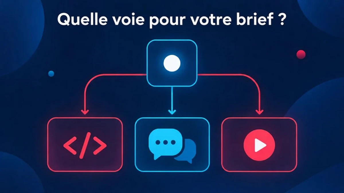 Quelle voie correspond à votre brief : un organigramme décisionnel pour une animation créée par code en fonction du forfait, de la narration, du format d'image et de la propriété du code