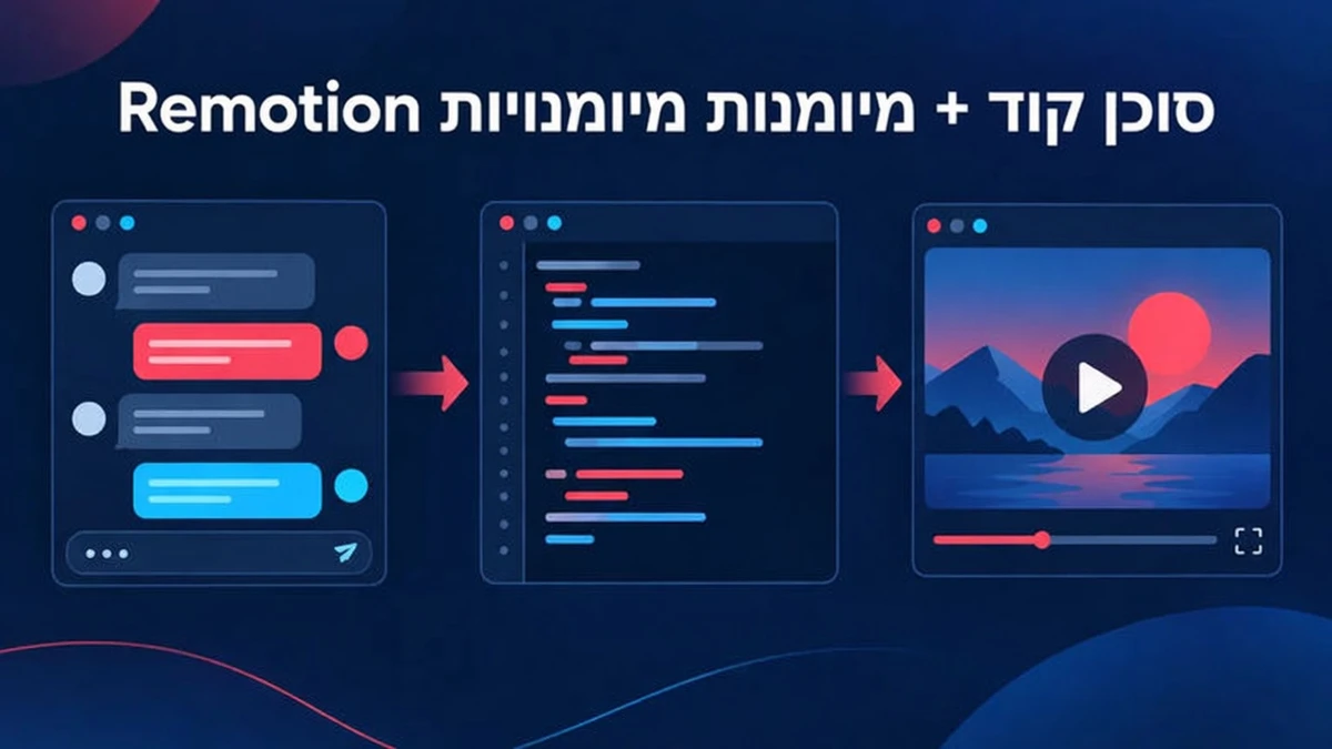 סוכן קוד כמו Claude Code כותב קוד Remotion בעזרת מיומנויות סוכן, ואתם בודקים ומרנדרים את הפרויקט