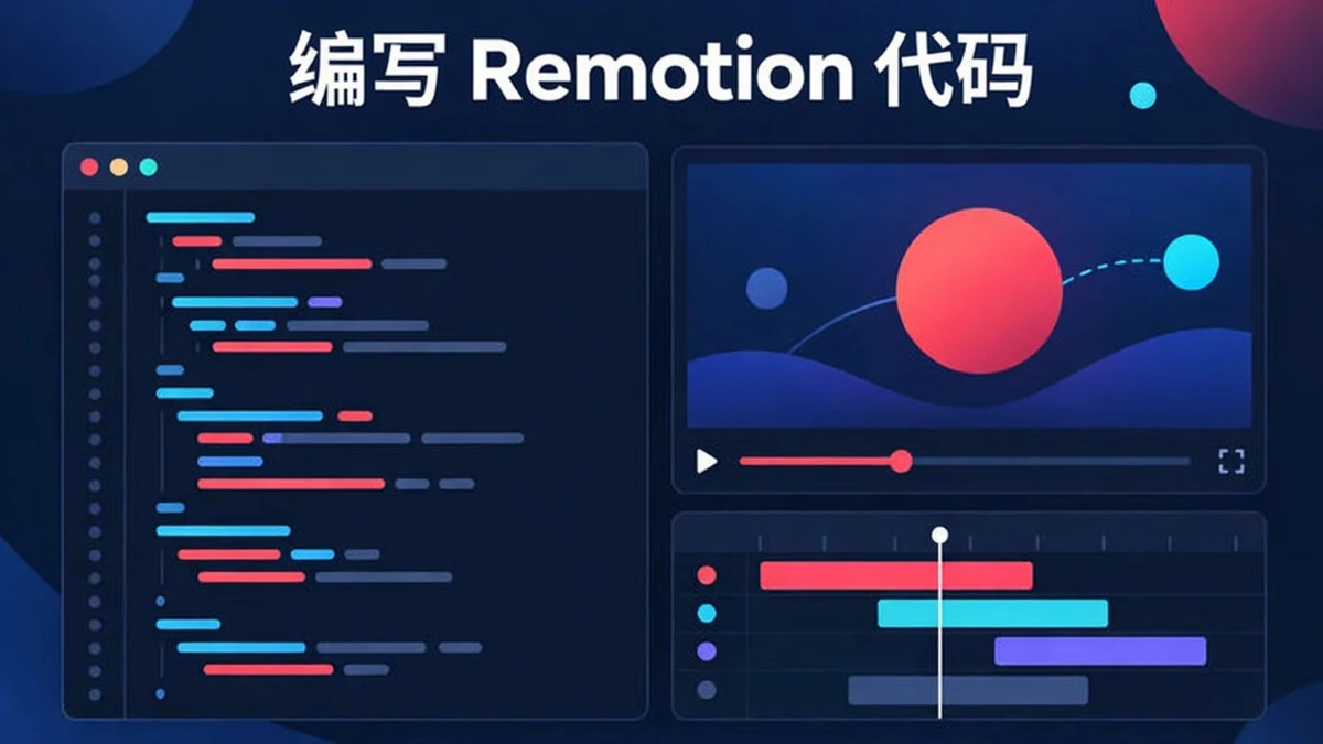 自己编写 Remotion 代码：一个 React 组件接收帧号并绘制动画的一帧