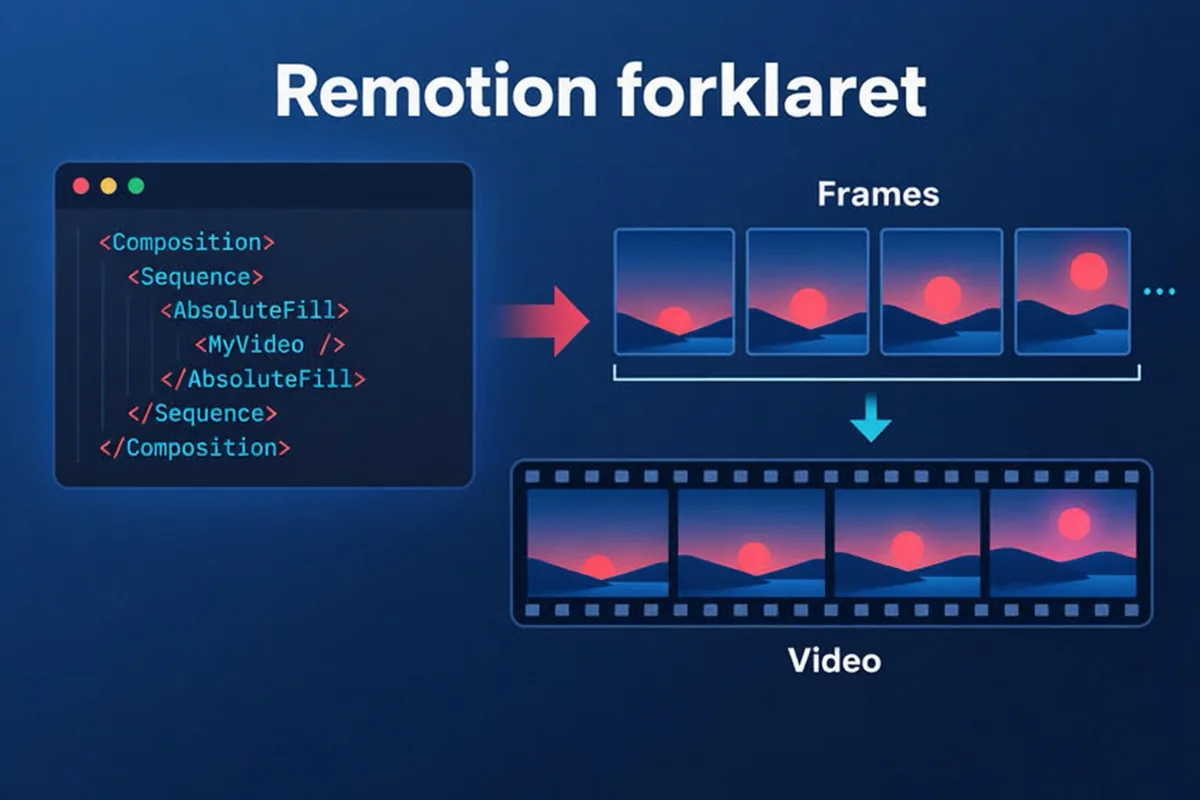 Et konceptdiagram over en React-komponent, der modtager et billednummer og tegner ét billede, gentaget for at danne en video