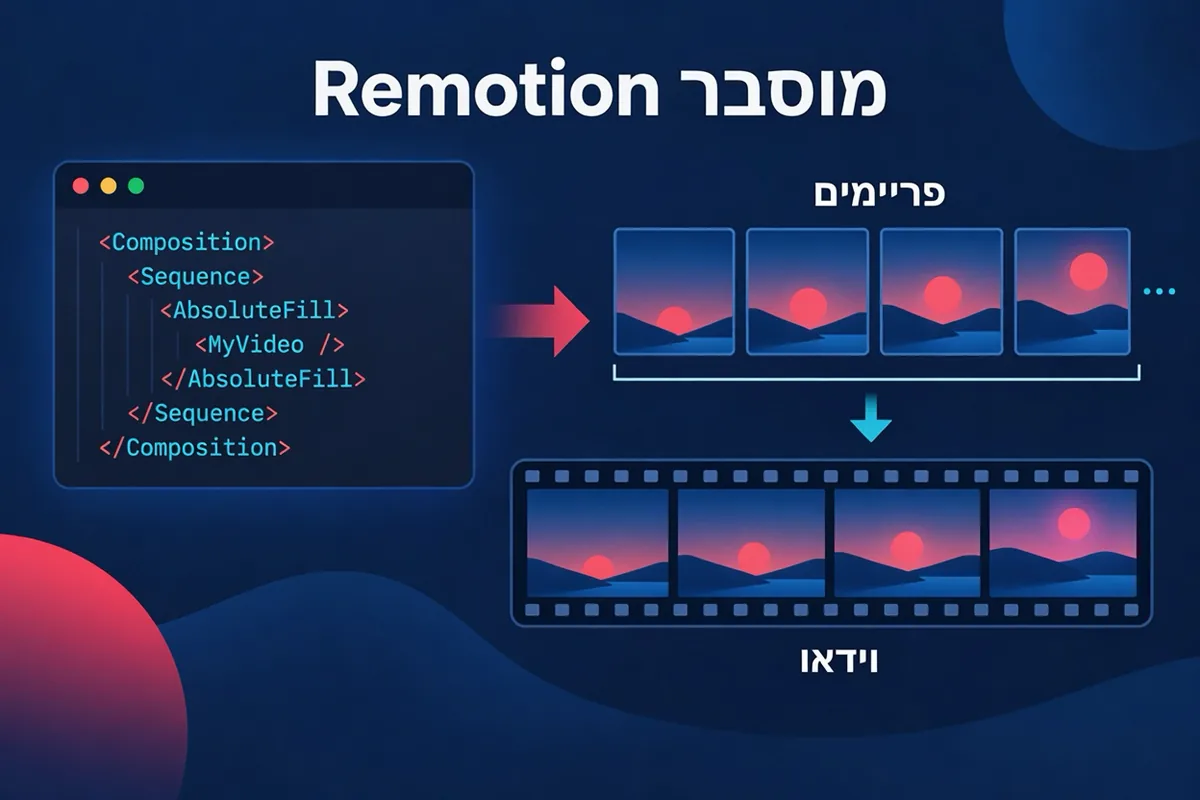 תרשים קונספט של רכיב React המקבל מספר פריים ומצייר פריים אחד, בשילוב חוזר ליצירת וידאו