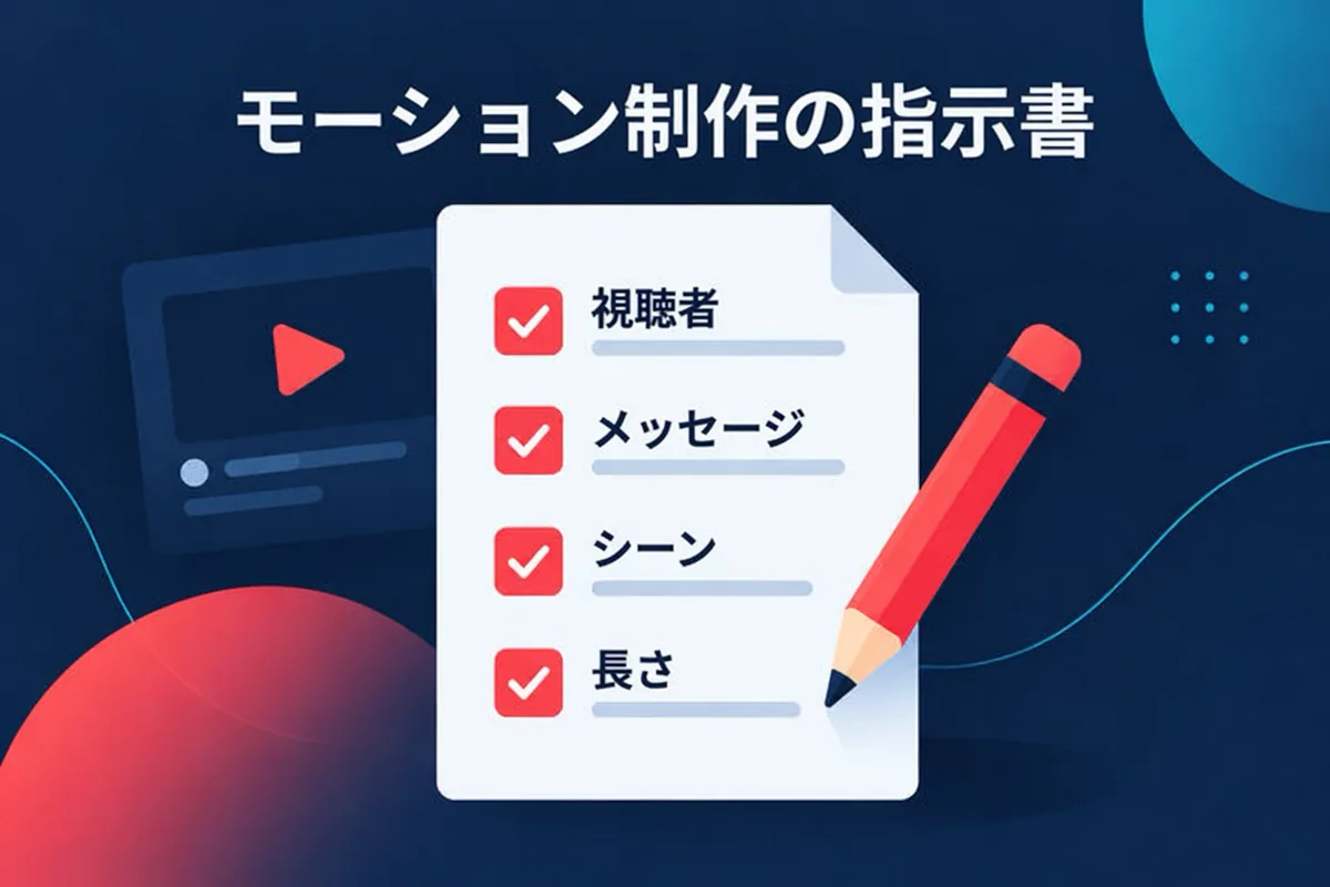 解説動画の視聴者、掲載先、長さ、必須の事実、最後の行動喚起を 1 ページにまとめた制作指示書の概念図です