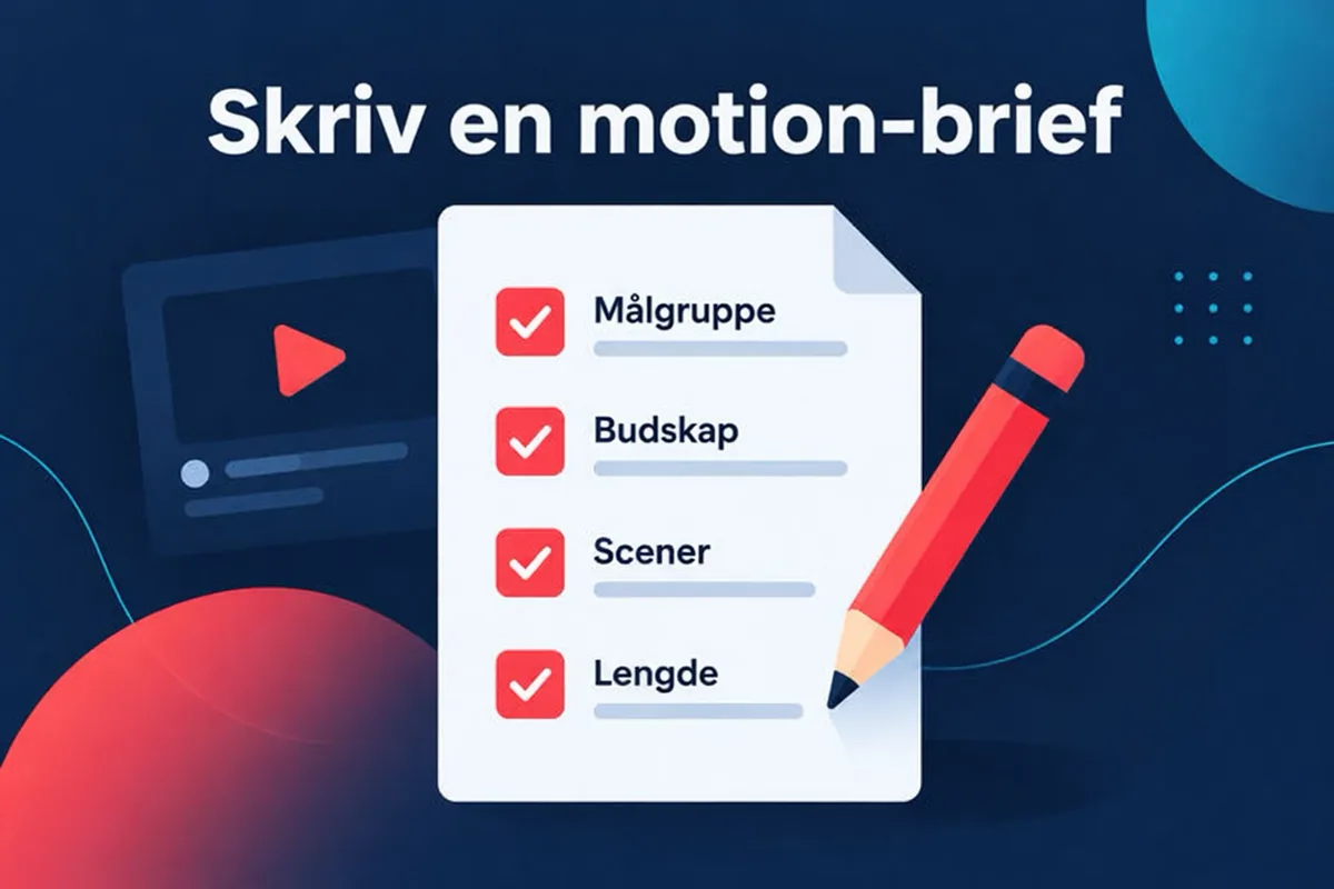 Et konseptdiagram av en én-sides brief som lister opp målgruppe, plassering, lengde, nøkkelfakta og en avsluttende oppfordring til handling
