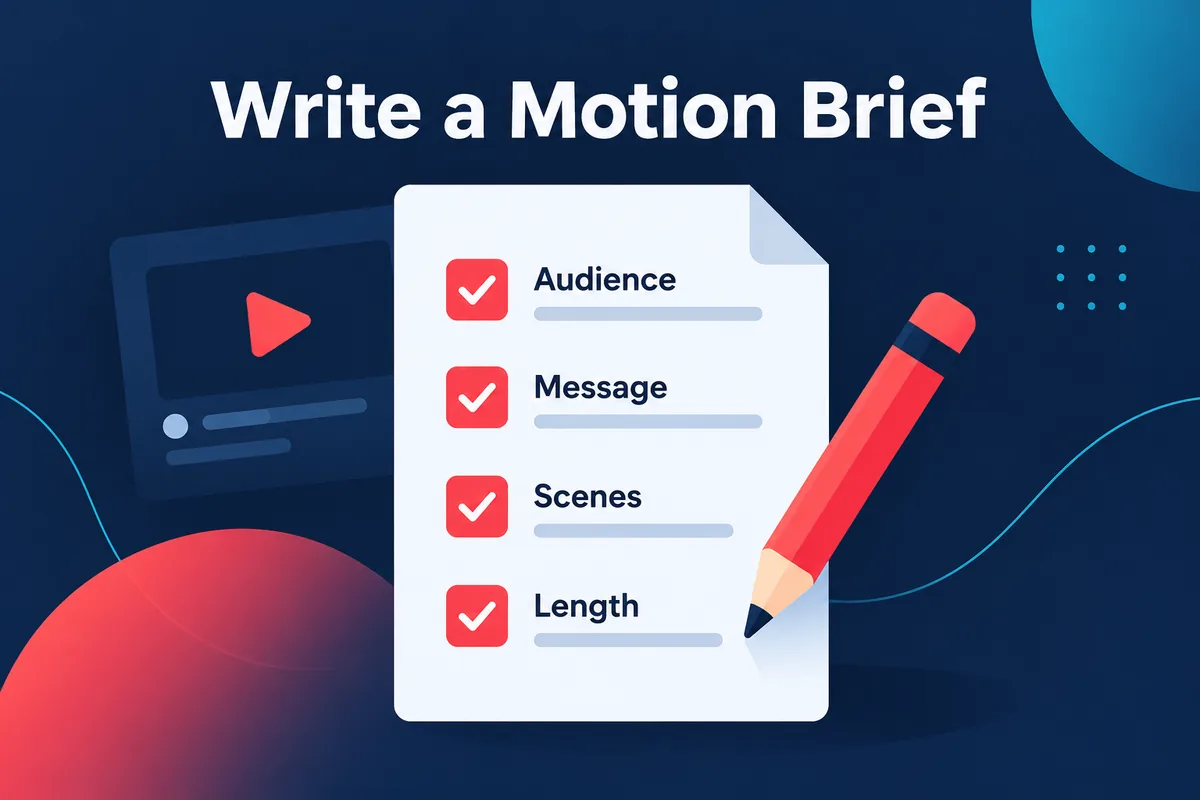 A concept diagram of a one-page brief listing audience, placement, length, key facts and an ending call to action