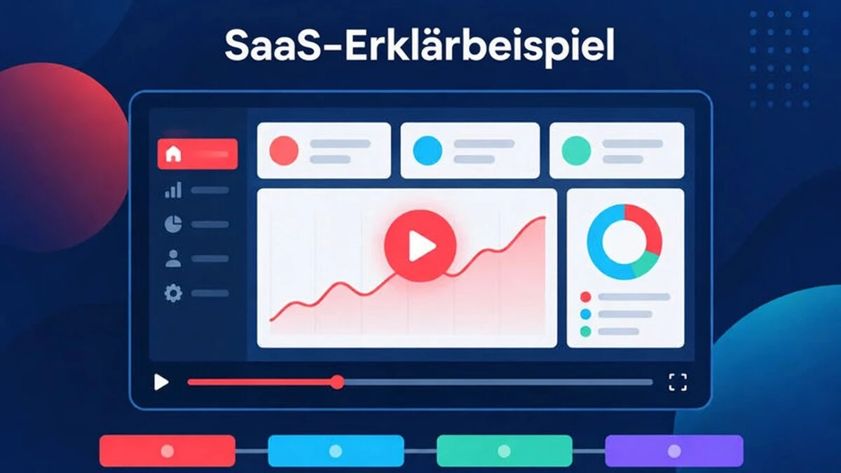 Ein Beispiel für ein SaaS-Erklärvideo: eine Produktdemo aus drei Interface-Screenshots, einer Feature-Liste und einem abschließenden Call to Action.