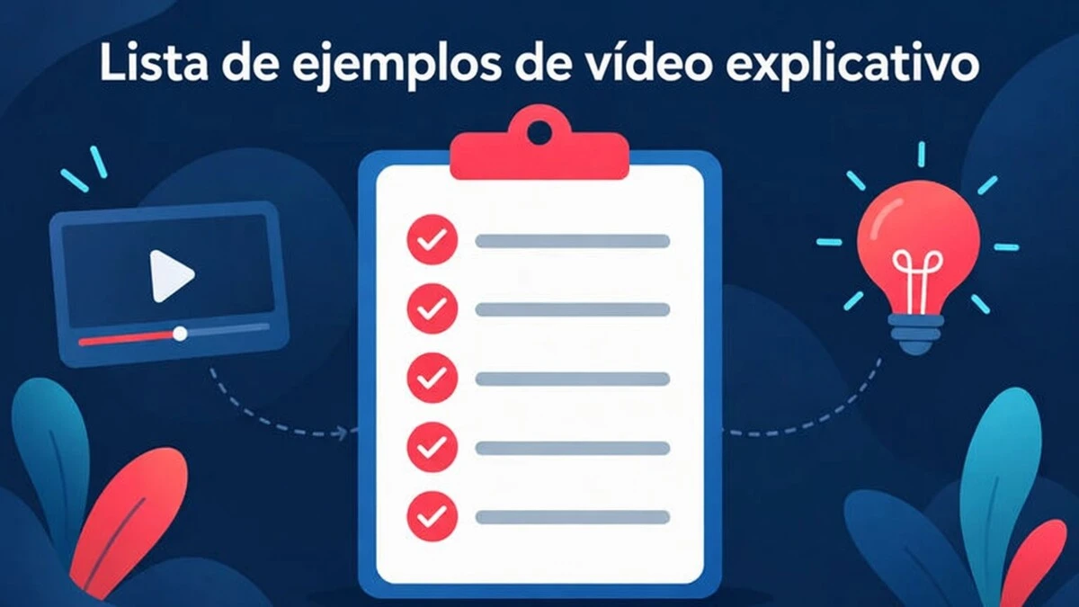 Una lista de verificación para un ejemplo de video explicativo que cubre el mensaje, la estructura, el texto en pantalla, los datos y el final.