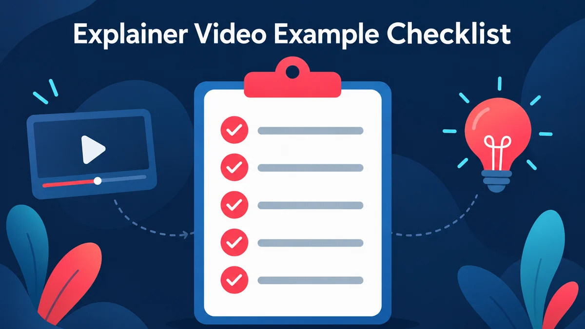 An explainer video example checklist covering the message, the structure, the on-screen text, the facts and the ending.