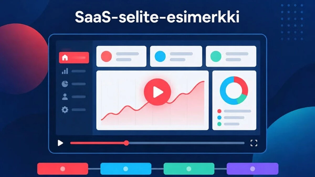 Esimerkki SaaS-selitysvideosta, jossa tuotedemo on rakennettu kolmesta käyttöliittymän kuvakaappauksesta, ominaisuuslistasta ja lopun toimintakehotteesta.