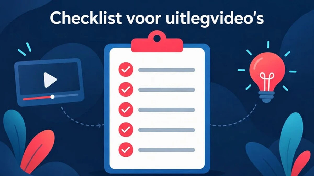Een checklist voor explainer video voorbeelden die de boodschap, de structuur, de tekst in beeld, de feiten en het einde behandelt.