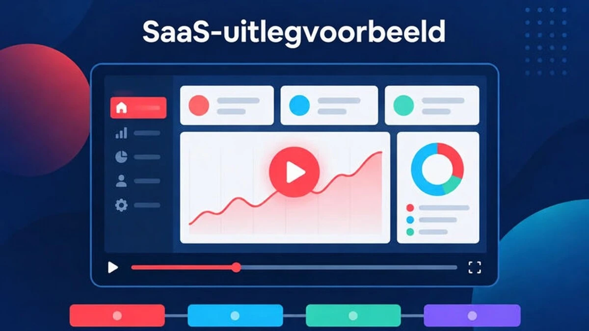 Een voorbeeld van een SaaS explainer video met een productdemo opgebouwd uit drie interfacescreenshots, een functielijst en een afsluitende call to action.