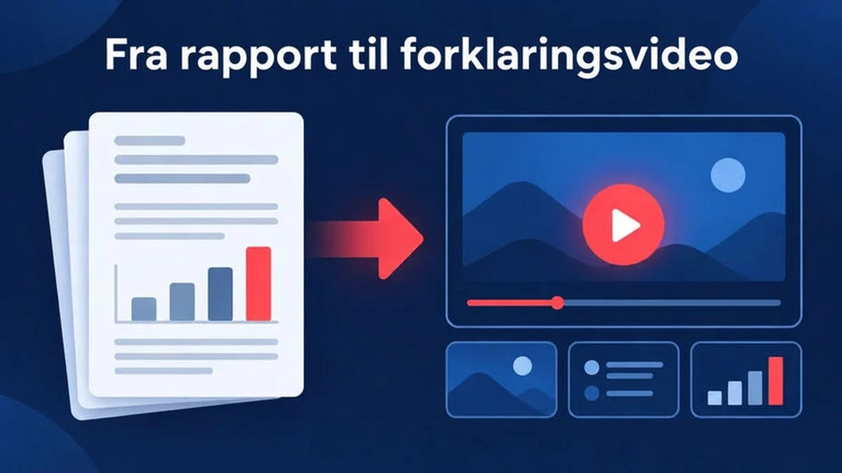 Et eksempel på forklaringsvideo fra rapport som gjør nøkkeltall og mål fra en rapport om til en kort sekvens av scener.