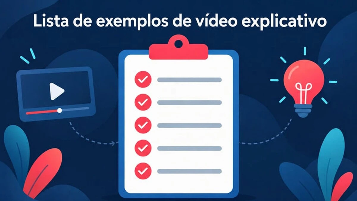 Um checklist de exemplo de vídeo explicativo que cobre a mensagem, a estrutura, o texto na tela, os fatos e o encerramento.