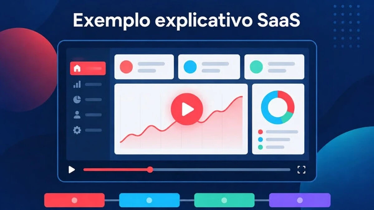 Um exemplo de vídeo explicativo de SaaS mostrando uma demonstração de produto criada a partir de três capturas de tela da interface, uma lista de recursos e uma chamada para ação de fechamento.