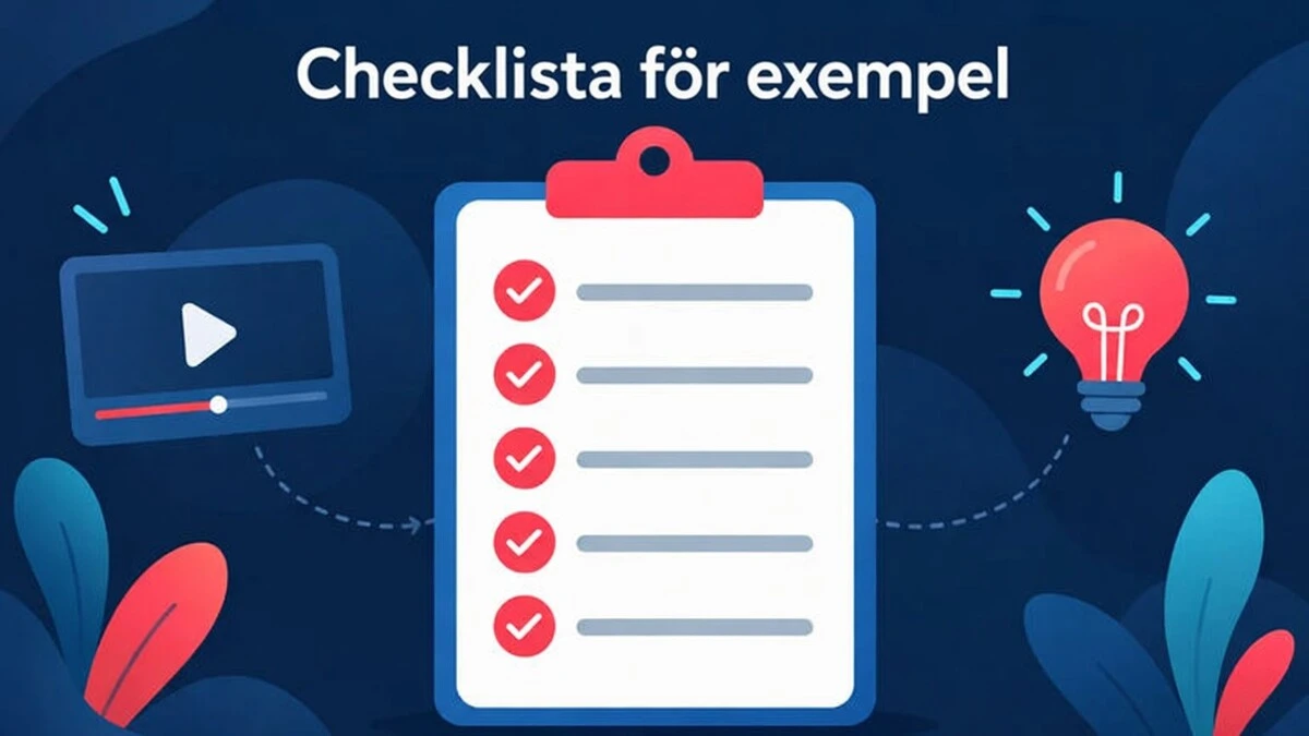 En checklista för explainer video exempel som täcker budskapet, strukturen, texten på skärmen, fakta och avslutningen.