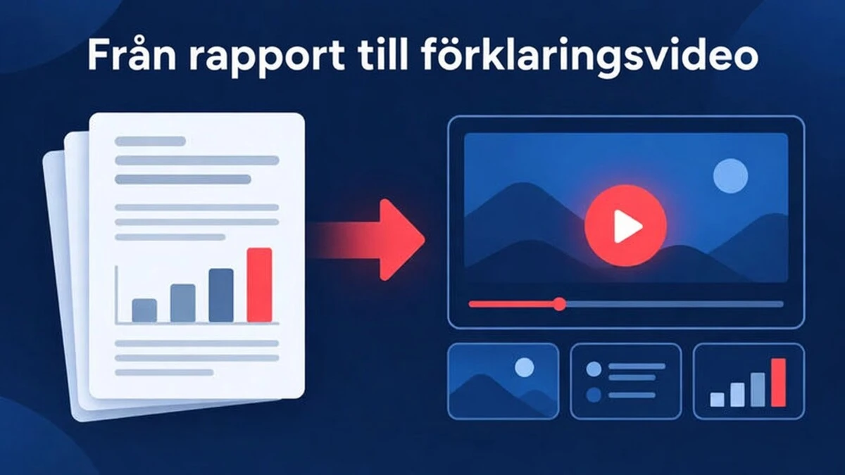 Ett explainer video exempel där rubriksiffror och mål från en rapport blir en kort sekvens av scener.