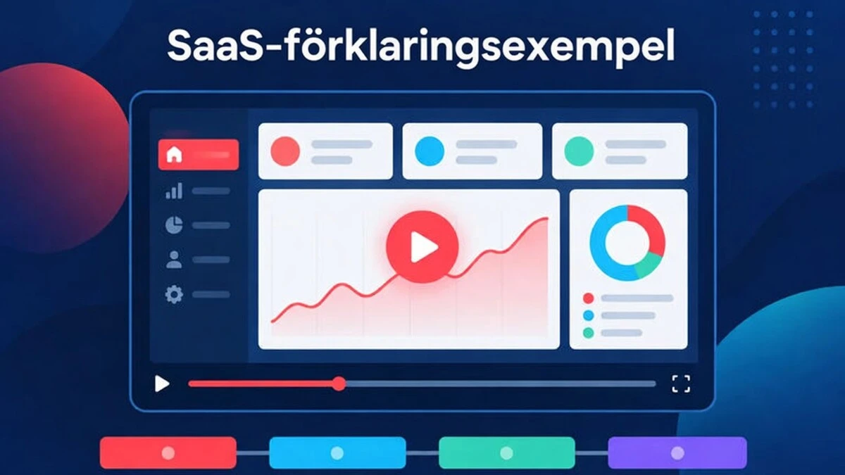 Ett exempel på en SaaS-explainer video som visar en produktdemo byggd av tre skärmbilder från gränssnittet, en funktionslista och en avslutande uppmaning till handling.