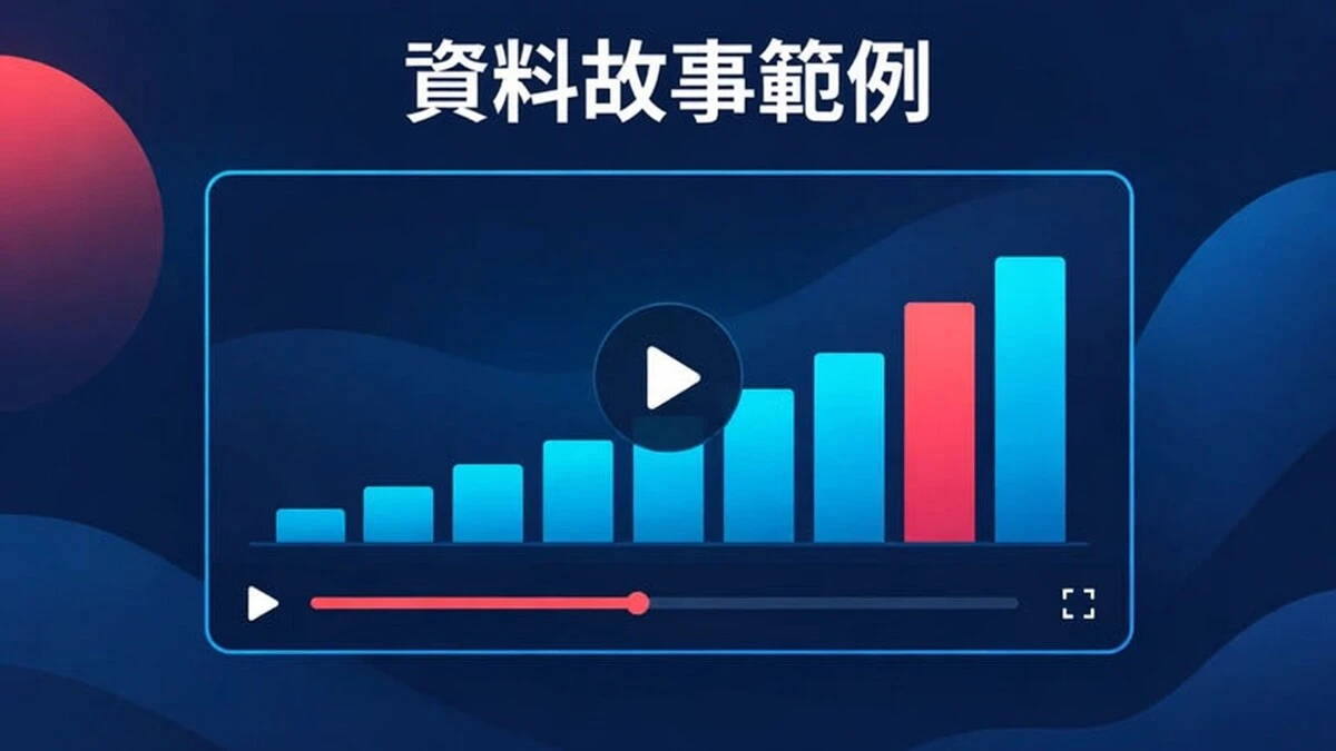 一支數據故事解說影片範例，含長條圖、前後對照與結尾的頭條數字。