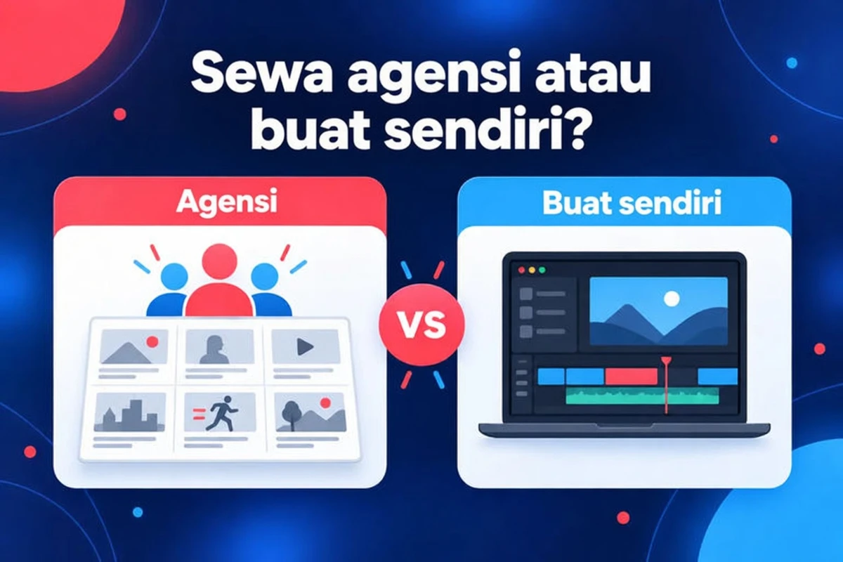 Menyewa agensi video explainer atau membuat videonya sendiri, ditampilkan sebagai dua pilihan berdampingan