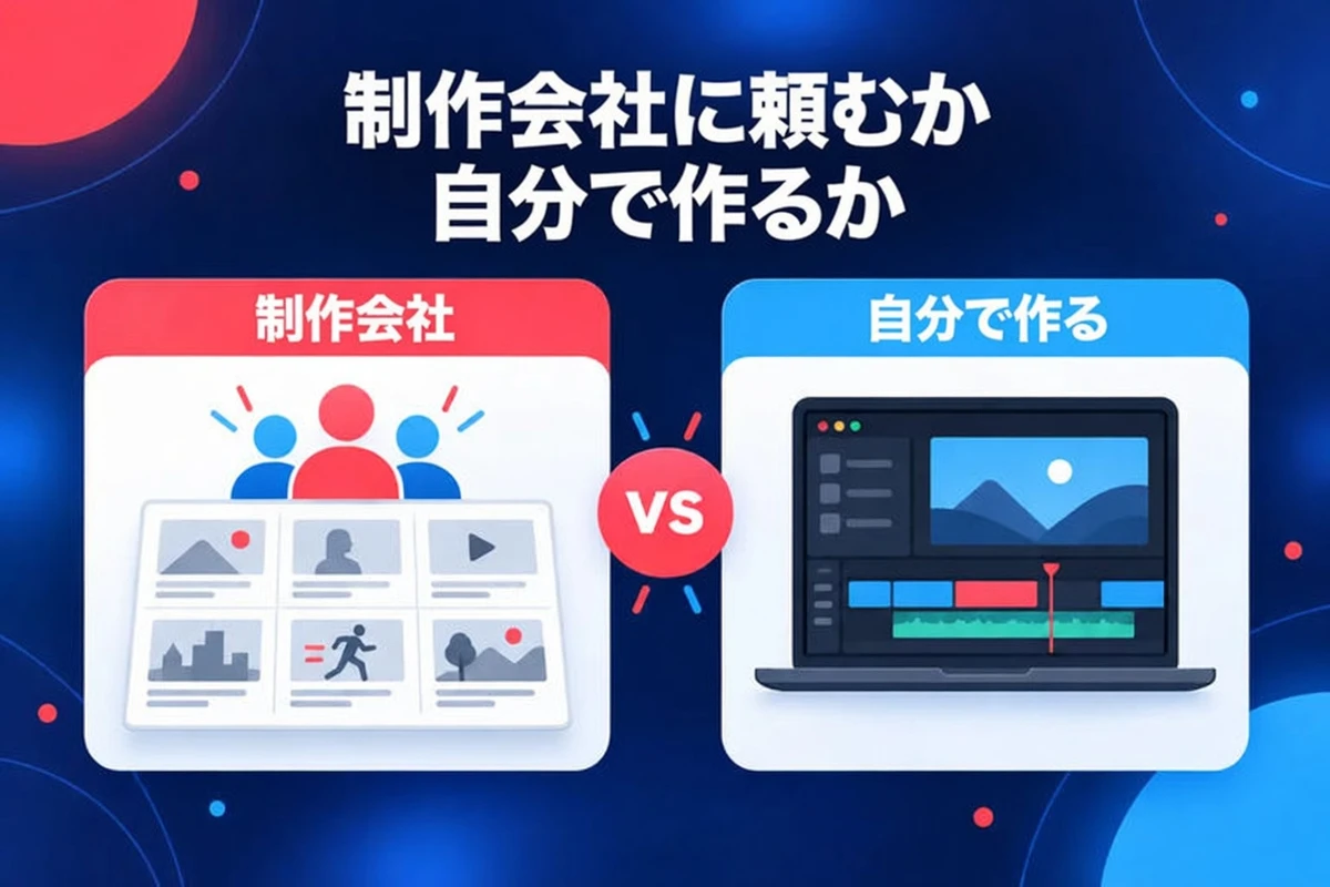 解説動画の制作会社に頼むか自分で作るか、左右に並んだ 2 つの選択肢