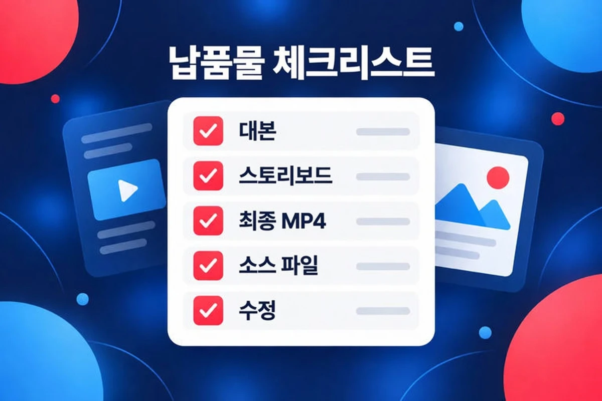 설명 영상 산출물 체크리스트: 대본, 스토리보드, 최종 MP4, 소스 파일, 수정본