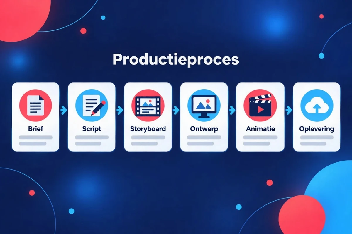 Productieproces van een explainer-video in zes stappen: briefing, script, storyboard, design, animatie en oplevering