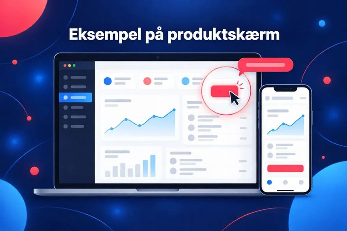 Eksempel på animation af et produktskærmbillede: zoom på en dashboard-knap og en telefonmockup