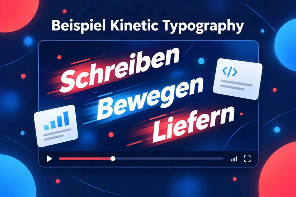 Beispiel für Kinetic Typography: die Wörter Write, Move und Ship bewegen sich über einen Videorahmen