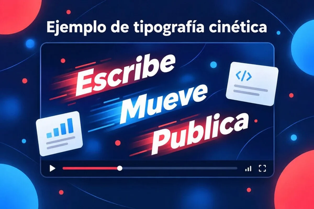 Ejemplo de tipografía cinética: las palabras Write, Move y Ship se animan en el fotograma