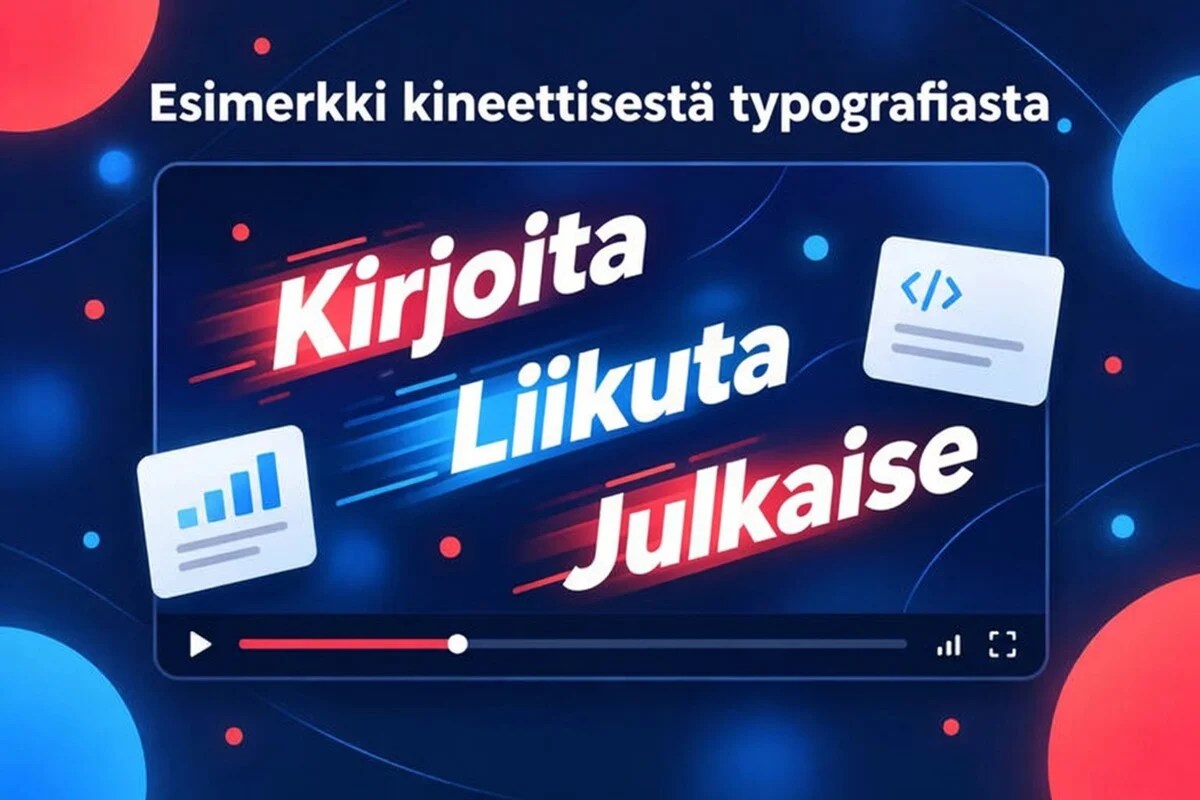 Esimerkki kineettisestä typografiasta: sanat Write, Move ja Ship liikkuvat videoruudussa