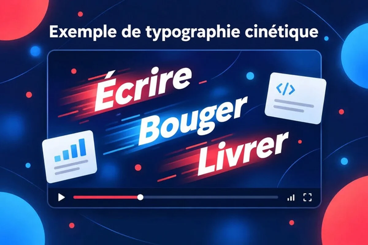 Exemple de typographie cinétique : les mots Write, Move et Ship s'animent dans le cadre vidéo