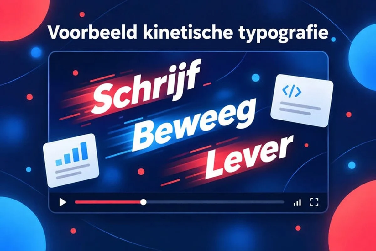 Voorbeeld van kinetische typografie: de woorden Write, Move en Ship animeren over een videoframe