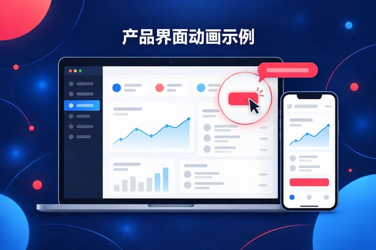 产品界面动画示例:仪表盘按钮的缩放高亮,以及手机样机