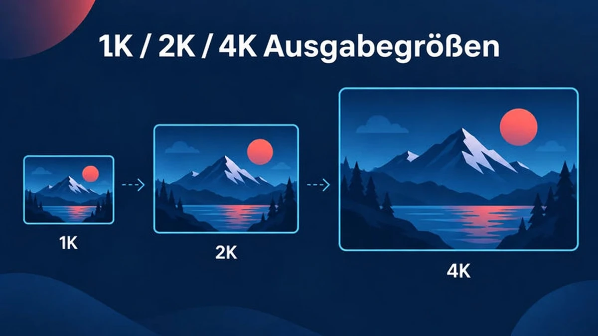 Nano Banana 2.1 Ausgabegrößen in 1K, 2K und 4K als drei verschachtelte Rahmen dargestellt