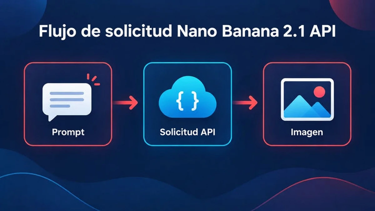 Flujo de una solicitud a la Nano Banana 2.1 API: un prompt y las imágenes de referencia van al modelo de la Gemini API y devuelve una imagen