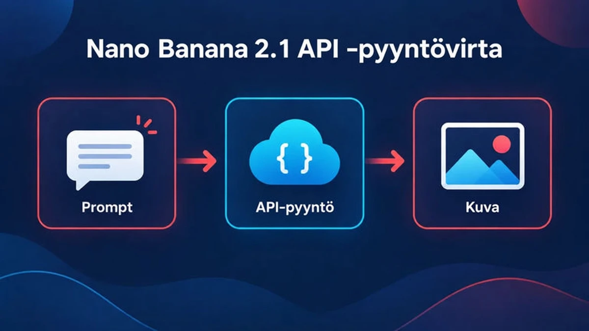 Nano Banana 2.1 API -pyynnön kulku: kehote ja viitekuvat menevät Gemini API -mallille ja kuva palautuu