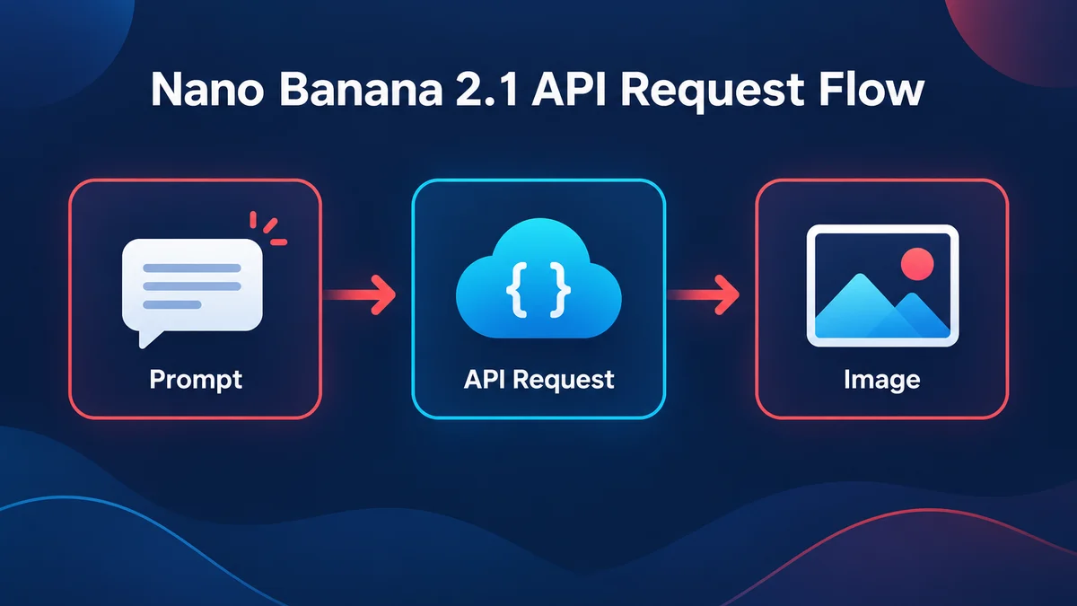 Nano Banana 2.1 API request flow: a prompt and reference images go to the Gemini API model and an image comes back