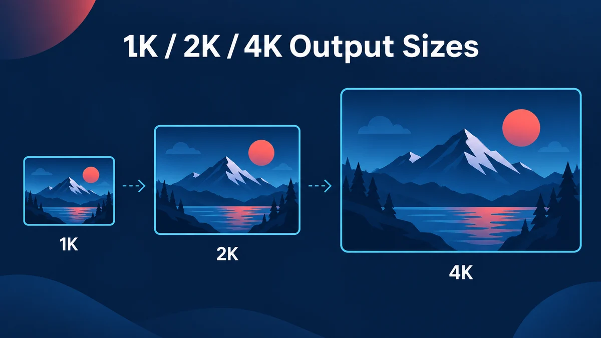 Nano Banana 2.1 output sizes at 1K, 2K and 4K shown as three nested frames
