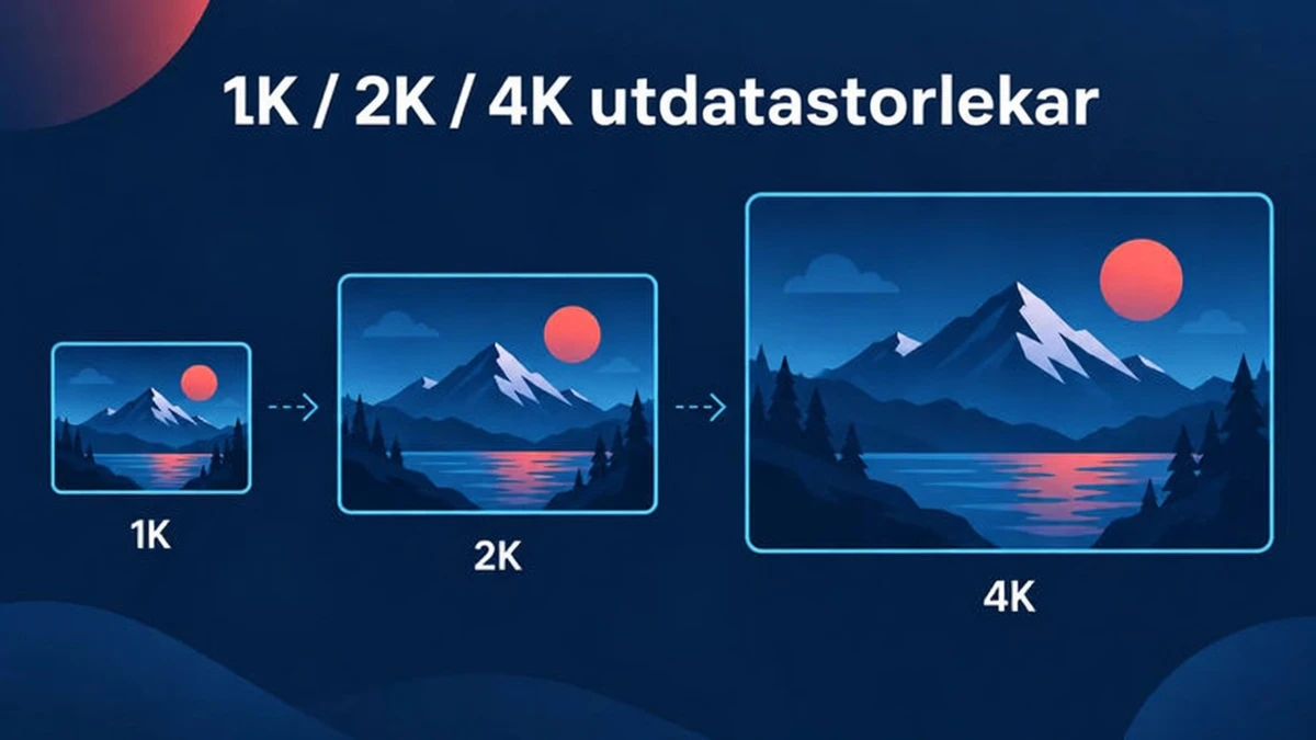 Nano Banana 2.1-utstorlekar vid 1K, 2K och 4K visade som tre nästlade ramar