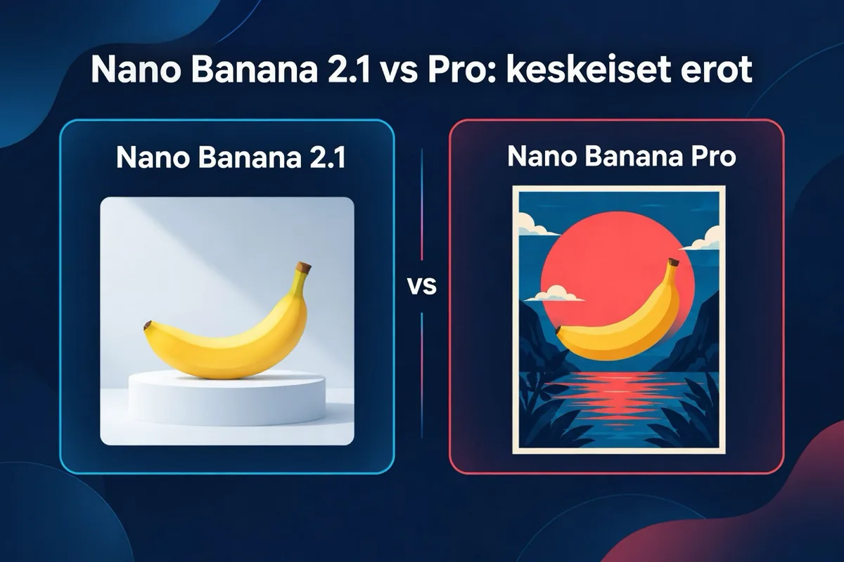 Rinnakkainen vertailu Nano Banana 2.1:stä ja Nano Banana Prosta: edullisempi arkimalli vastaan yksityiskohtiin keskittyvä ammattilaismalli