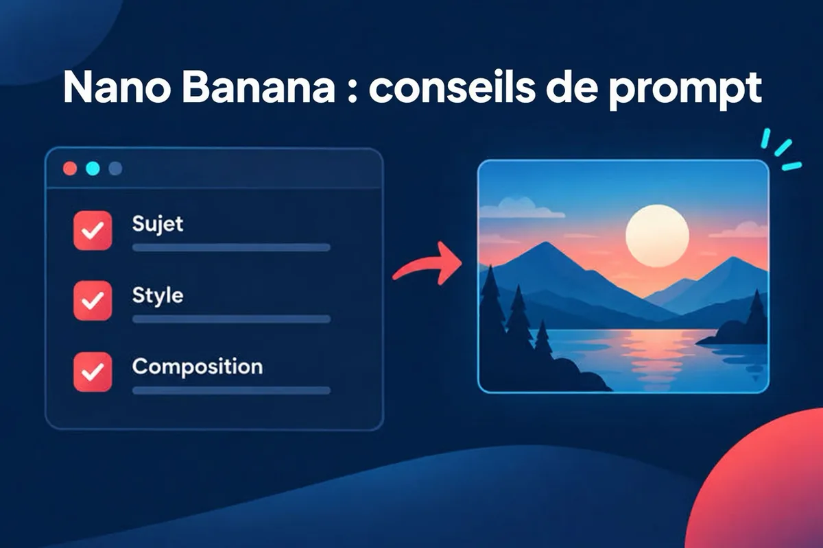 Liste des éléments d’un prompt pour Nano Banana 2.1 et Nano Banana Pro : sujet, décor, éclairage, angle de vue, texte et rôle des références
