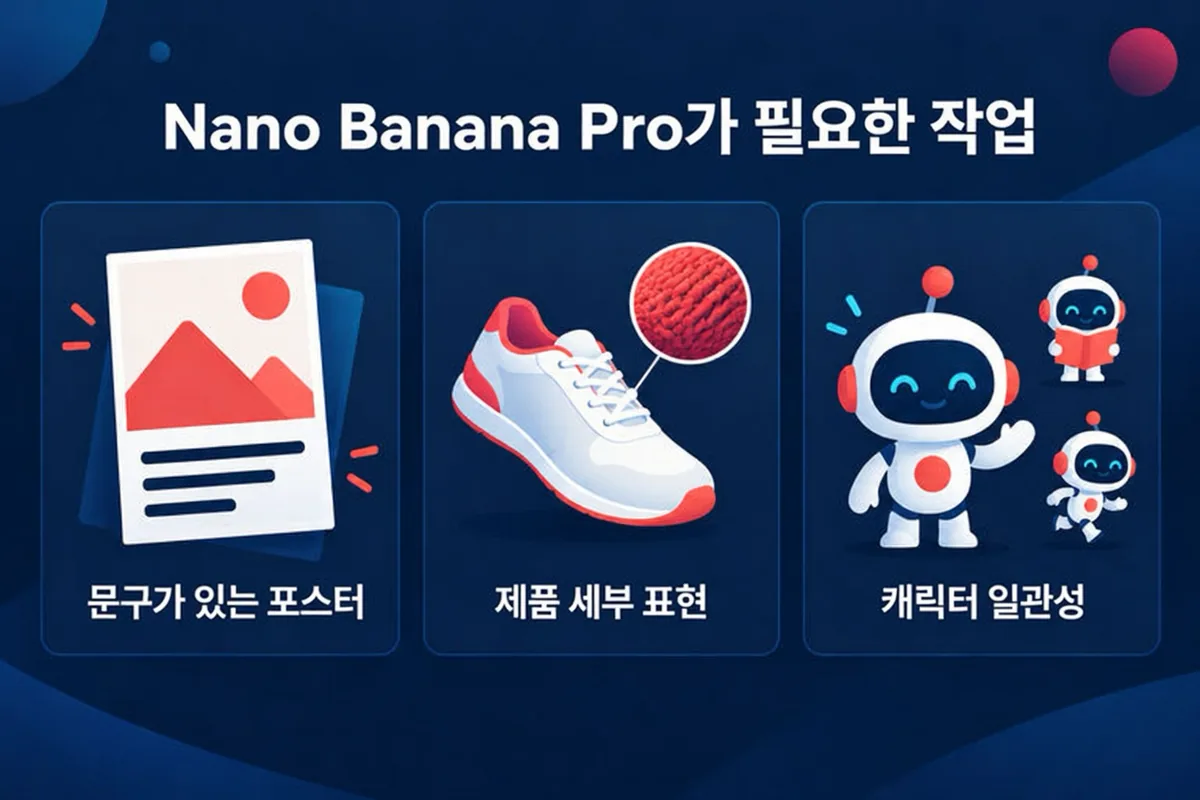 Nano Banana 2.1 vs Nano Banana Pro 선택 기준: 초안, 제품 이미지, 문구가 있는 포스터, 캐릭터 작업에 적합한 모델을 안내하는 그림